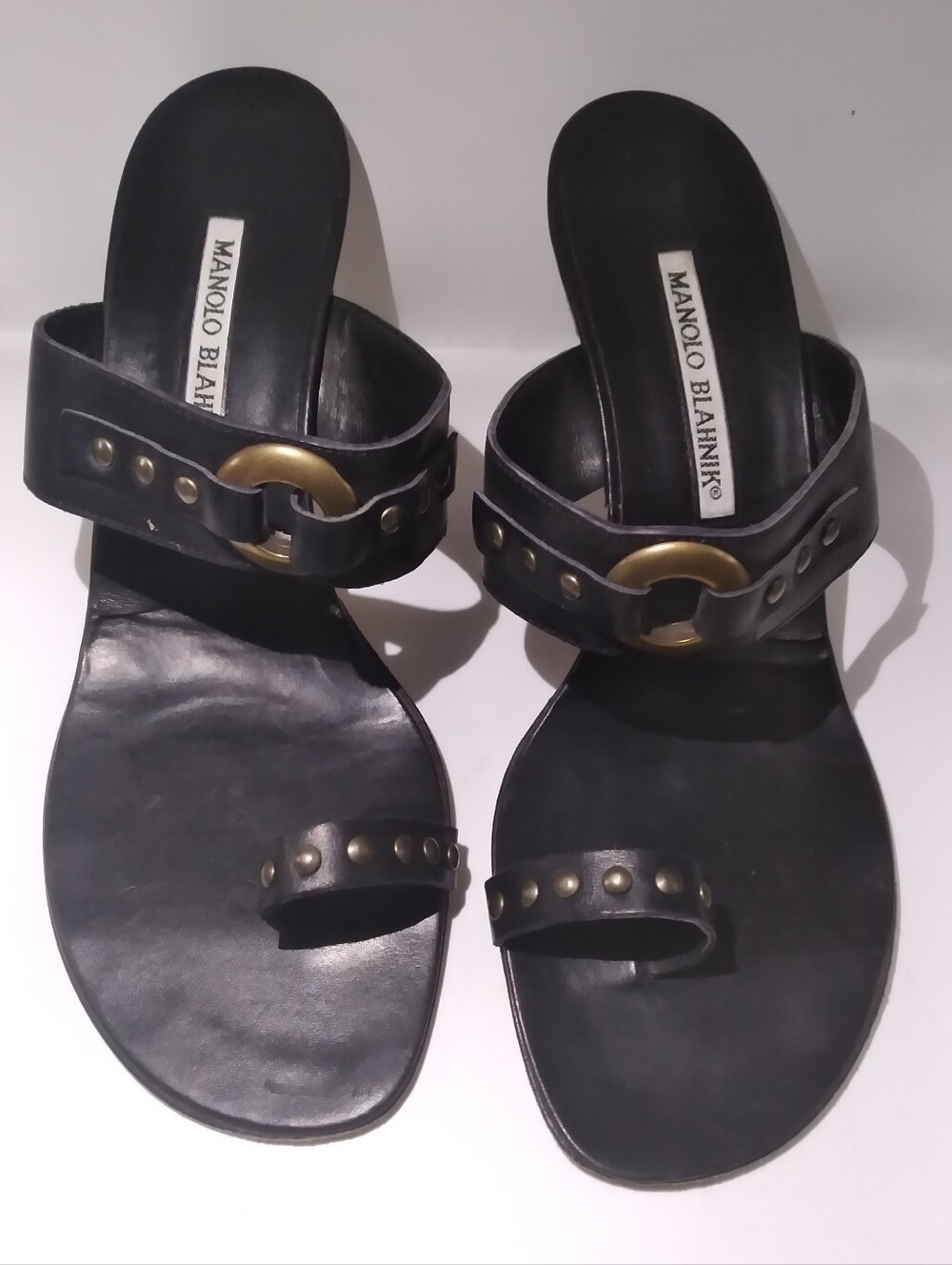 Manolo Blahnik Studded Black Mule Sandals